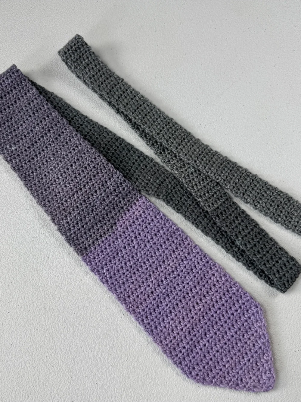 Mens Crochet Knit Neck Tie Purple Gray 57” Long 3.5” Wide 100% Cotton Hand Made‎